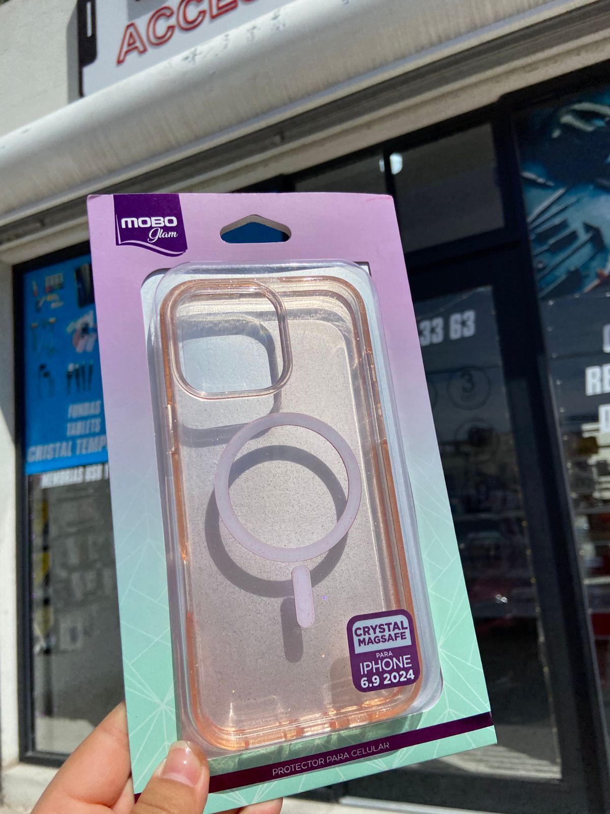 Funda Mobo Glam Magsafe Crystal Transparente/Rosa